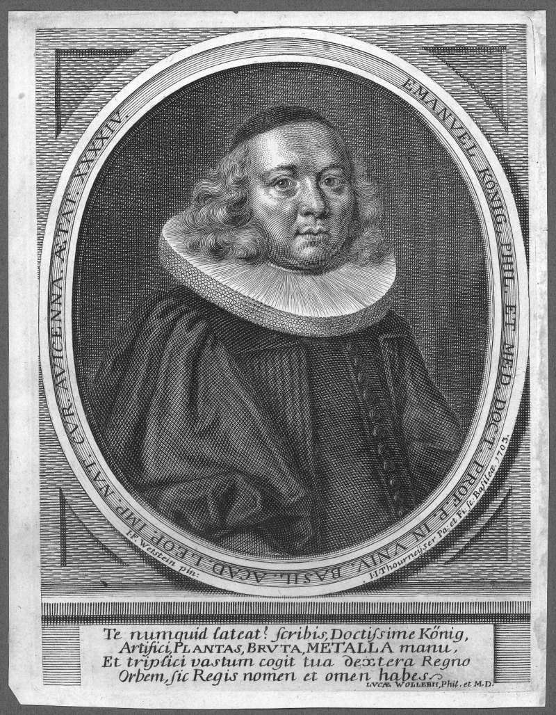 Buchumschlag - Emanuel König phil. et med. doct. prof. p. in univ. Basil. acad. Leop. imp. nat. cur. avicenna